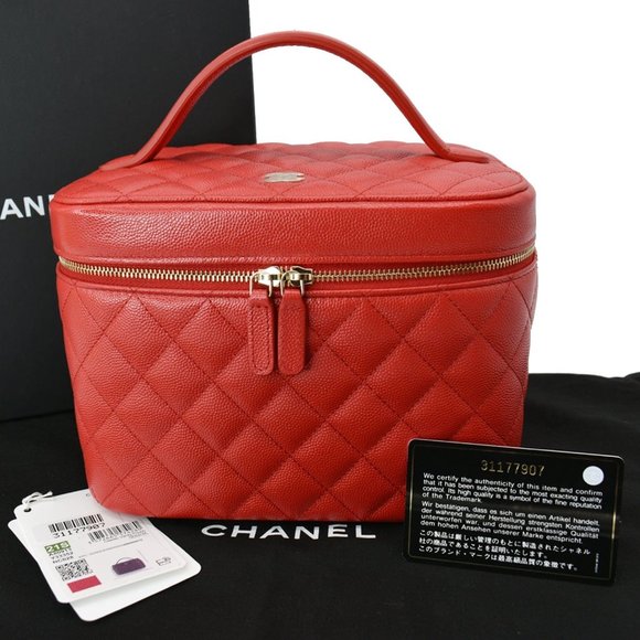 CHANEL  Vanity Caviar Leather Cosmetic Satchel Bag Red - Picture 3 of 12